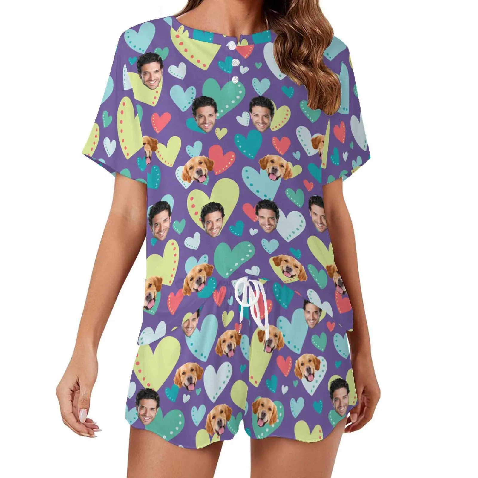 Personalized Photo Pajama Sets for Women Custom Face Short Sleeve Sleepwear Nightwear Customized Lover Gift