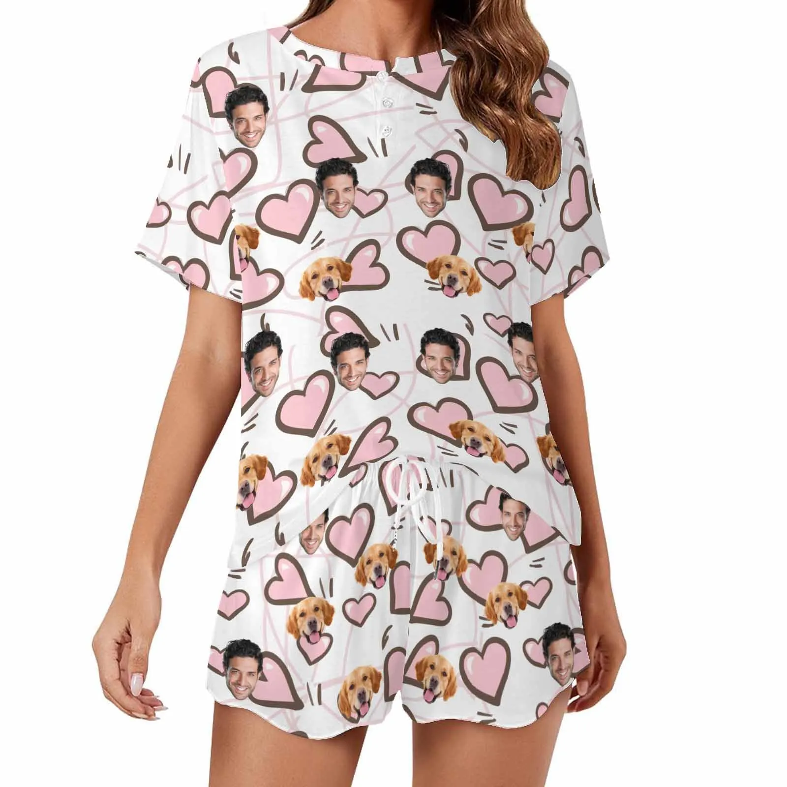Personalized Photo Pajama Sets for Women Custom Face Short Sleeve Sleepwear Nightwear Customized Lover Gift