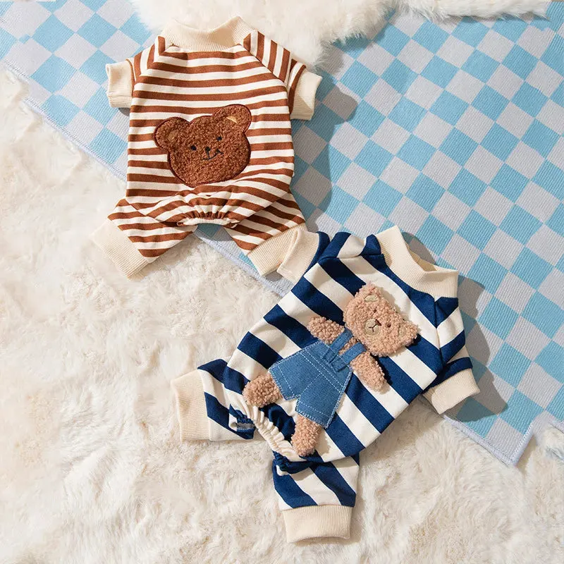 Pet Striped Jumpsuit for Spring/Autumn | Medium & Small Dog Clothes | Sweet Pajamas with Cute Cartoon Patterns | Ideal for Kittens, Puppies, Poodles, & Maltese