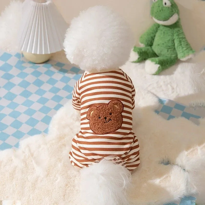Pet Striped Jumpsuit for Spring/Autumn | Medium & Small Dog Clothes | Sweet Pajamas with Cute Cartoon Patterns | Ideal for Kittens, Puppies, Poodles, & Maltese