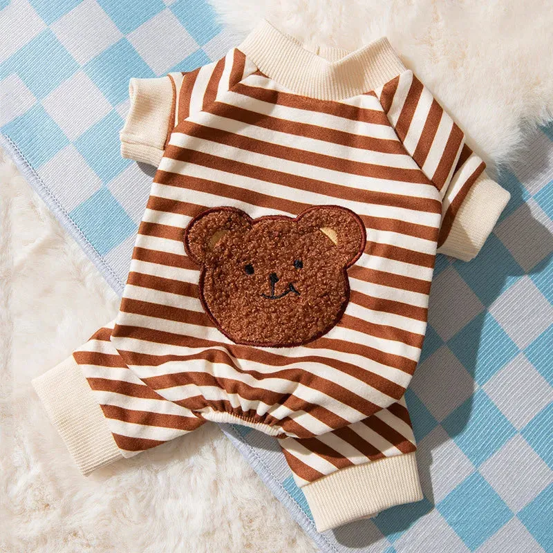 Pet Striped Jumpsuit for Spring/Autumn | Medium & Small Dog Clothes | Sweet Pajamas with Cute Cartoon Patterns | Ideal for Kittens, Puppies, Poodles, & Maltese