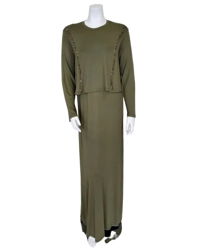 Pierre Balmingo Paris Olive Modal Nursing Nightgown with Gemstones