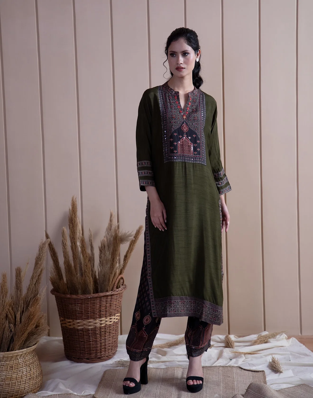 Pine Green Mughal Inspired Printed Kurta Set