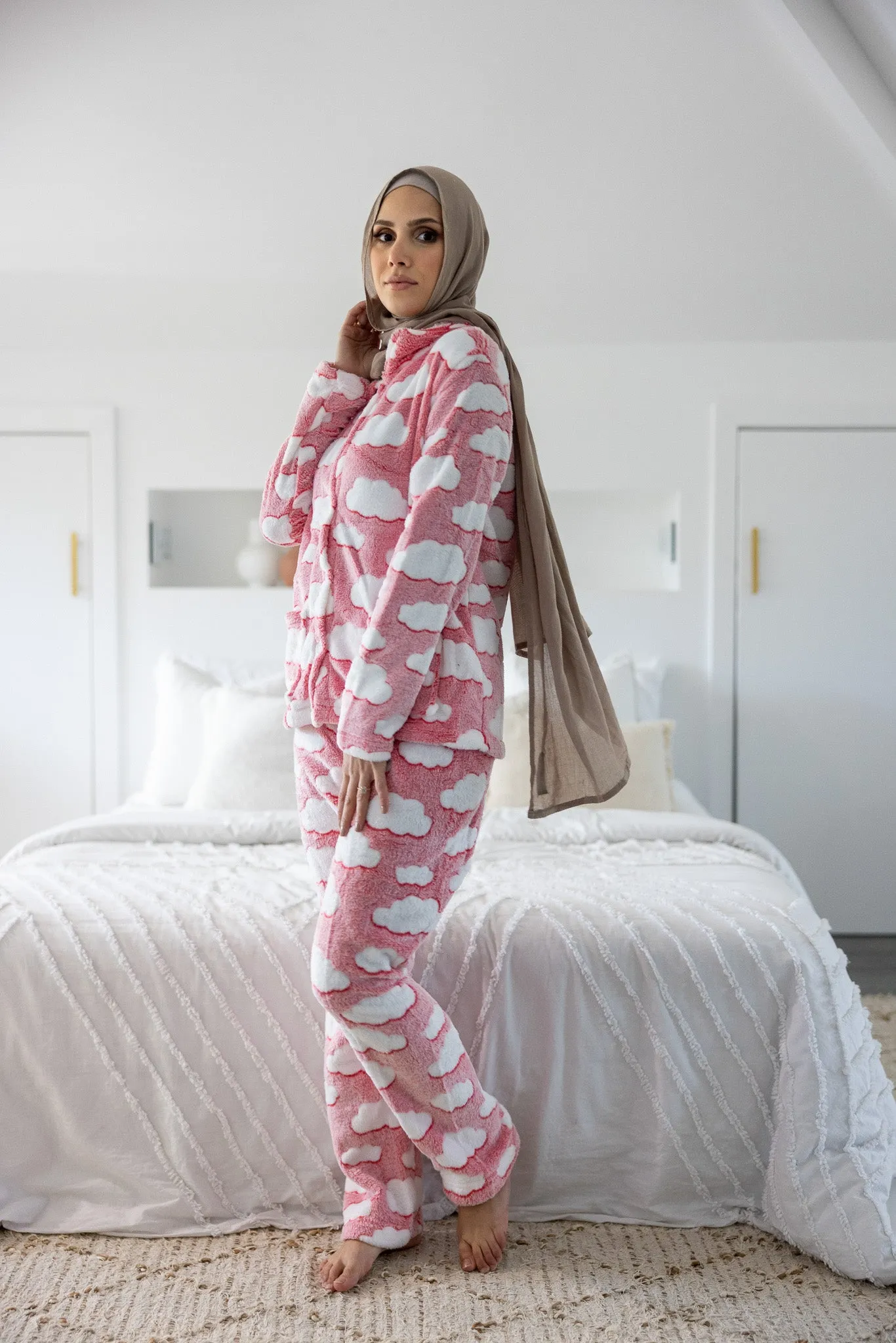 Pink Clouds Button PJ Set