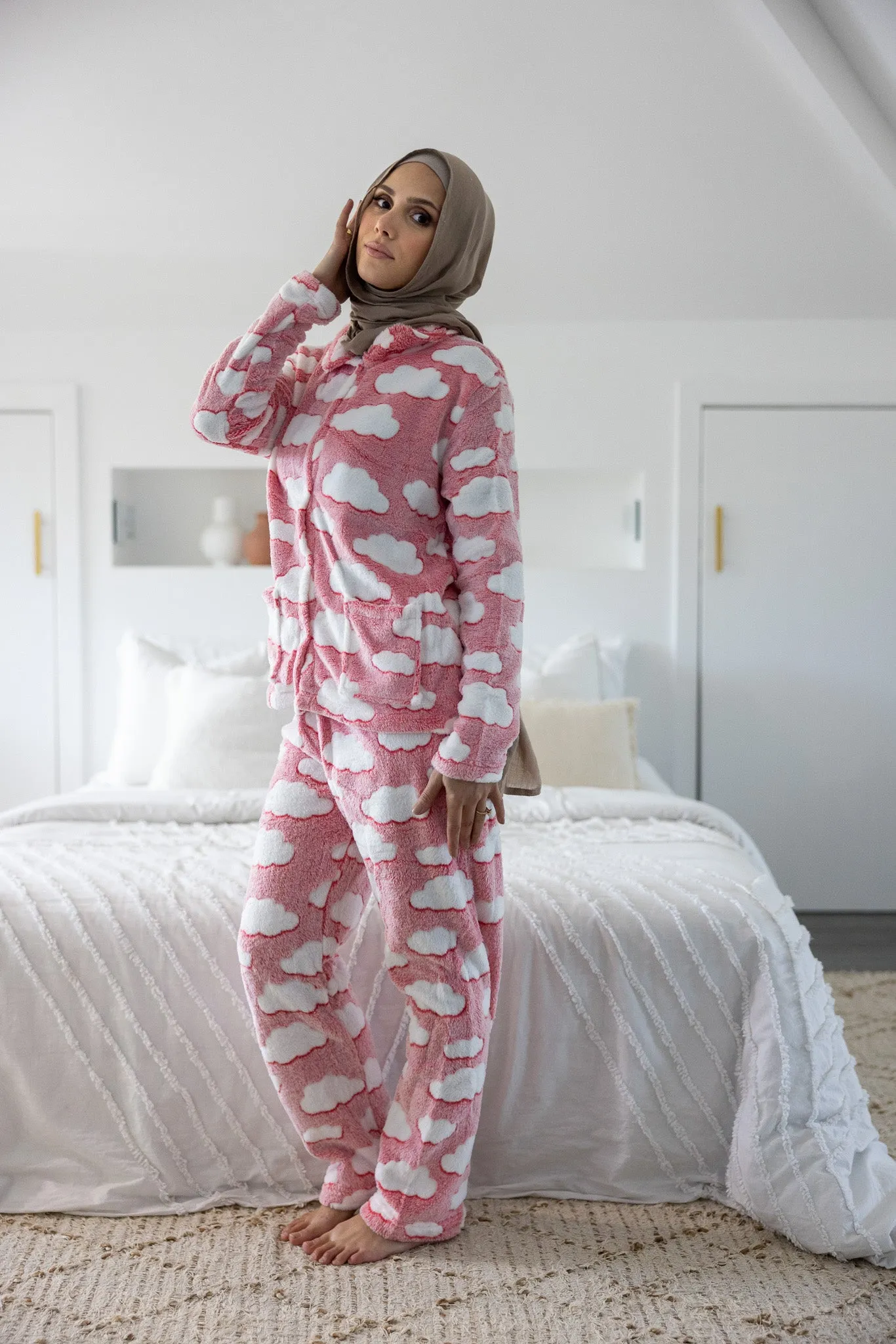 Pink Clouds Button PJ Set
