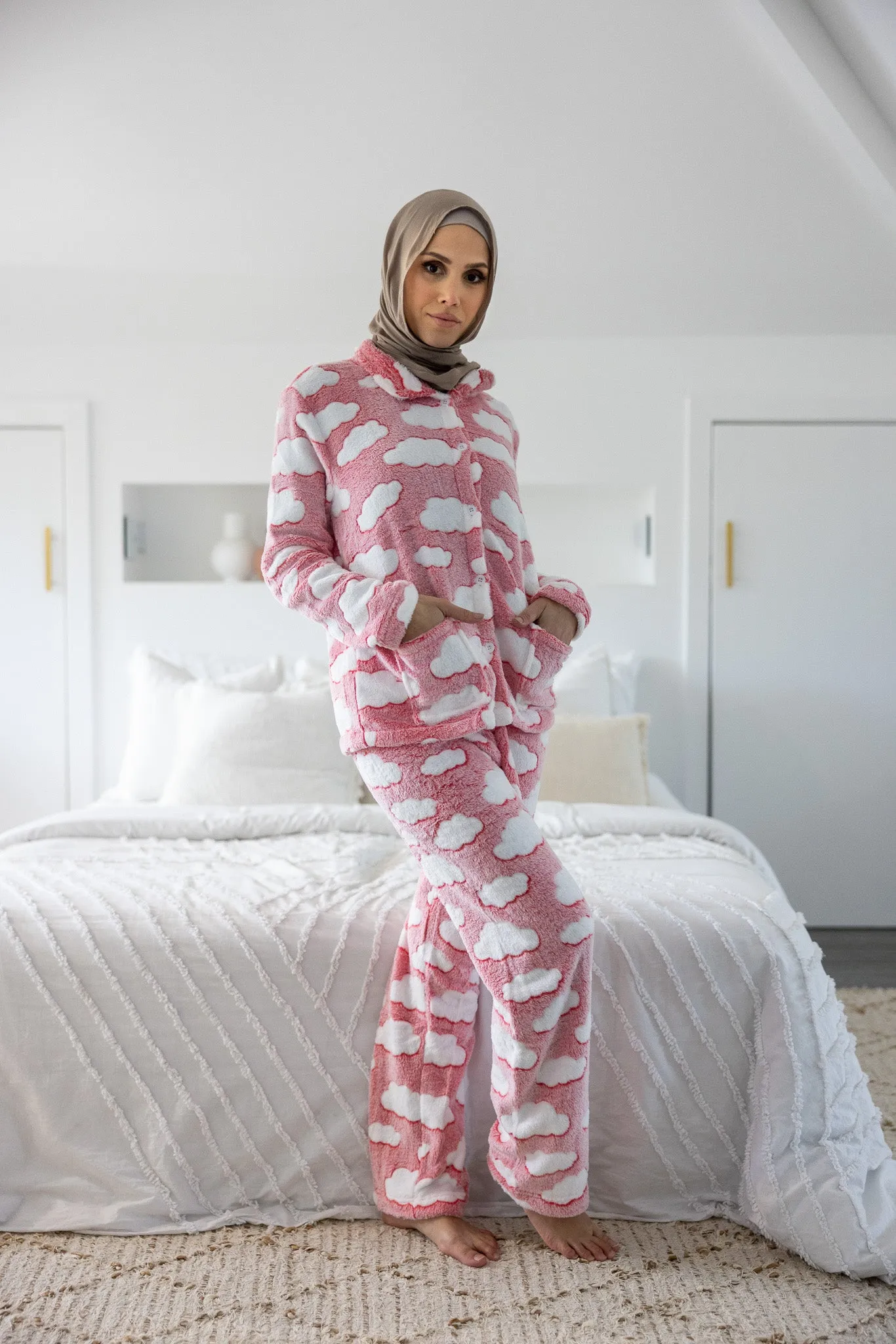 Pink Clouds Button PJ Set