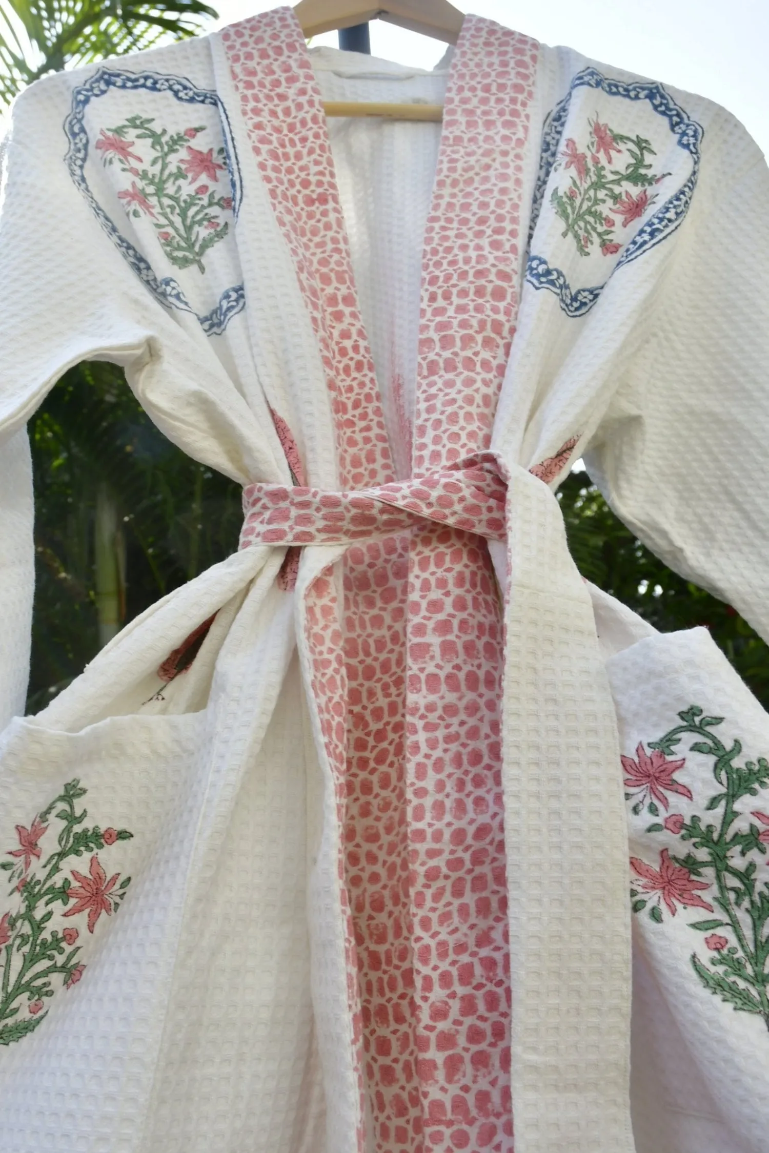 Pink love in Hexagon  Premium Handblock Bathrobe