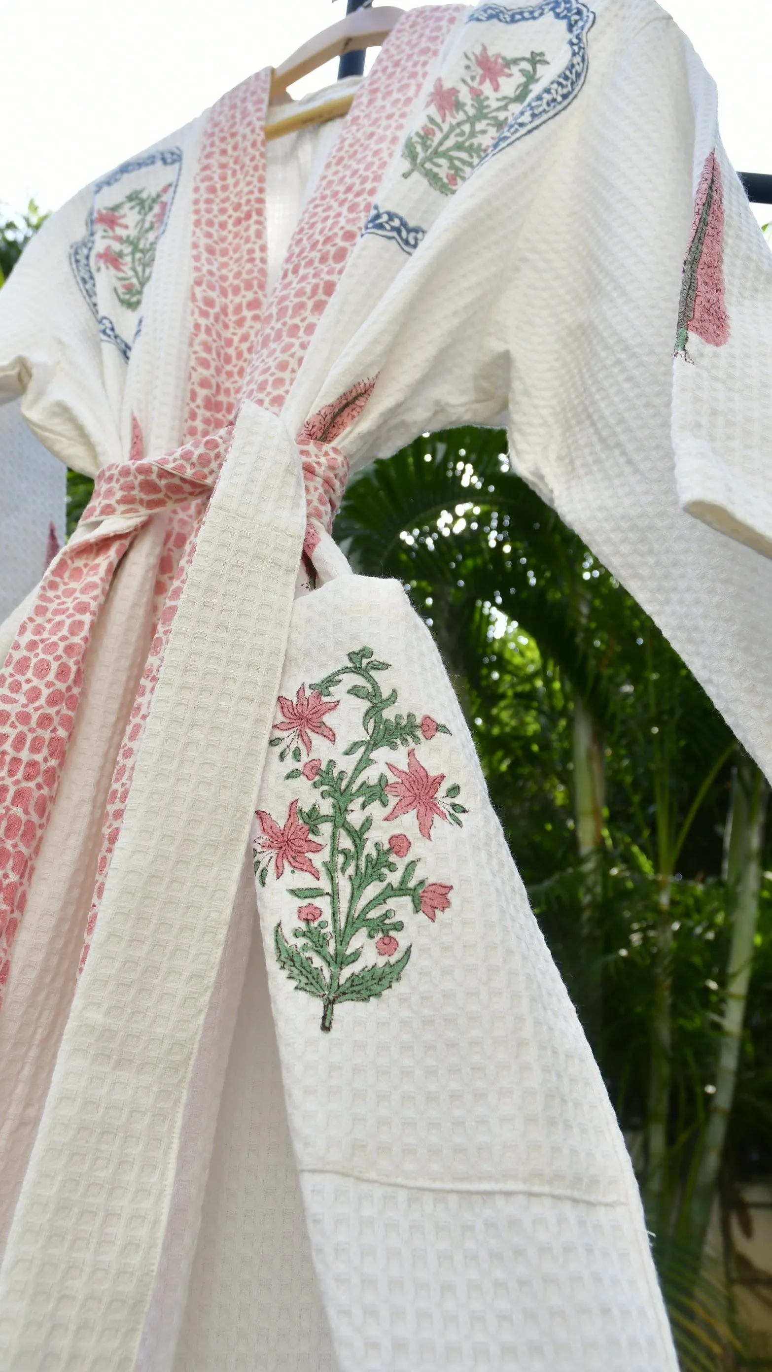 Pink love in Hexagon  Premium Handblock Bathrobe
