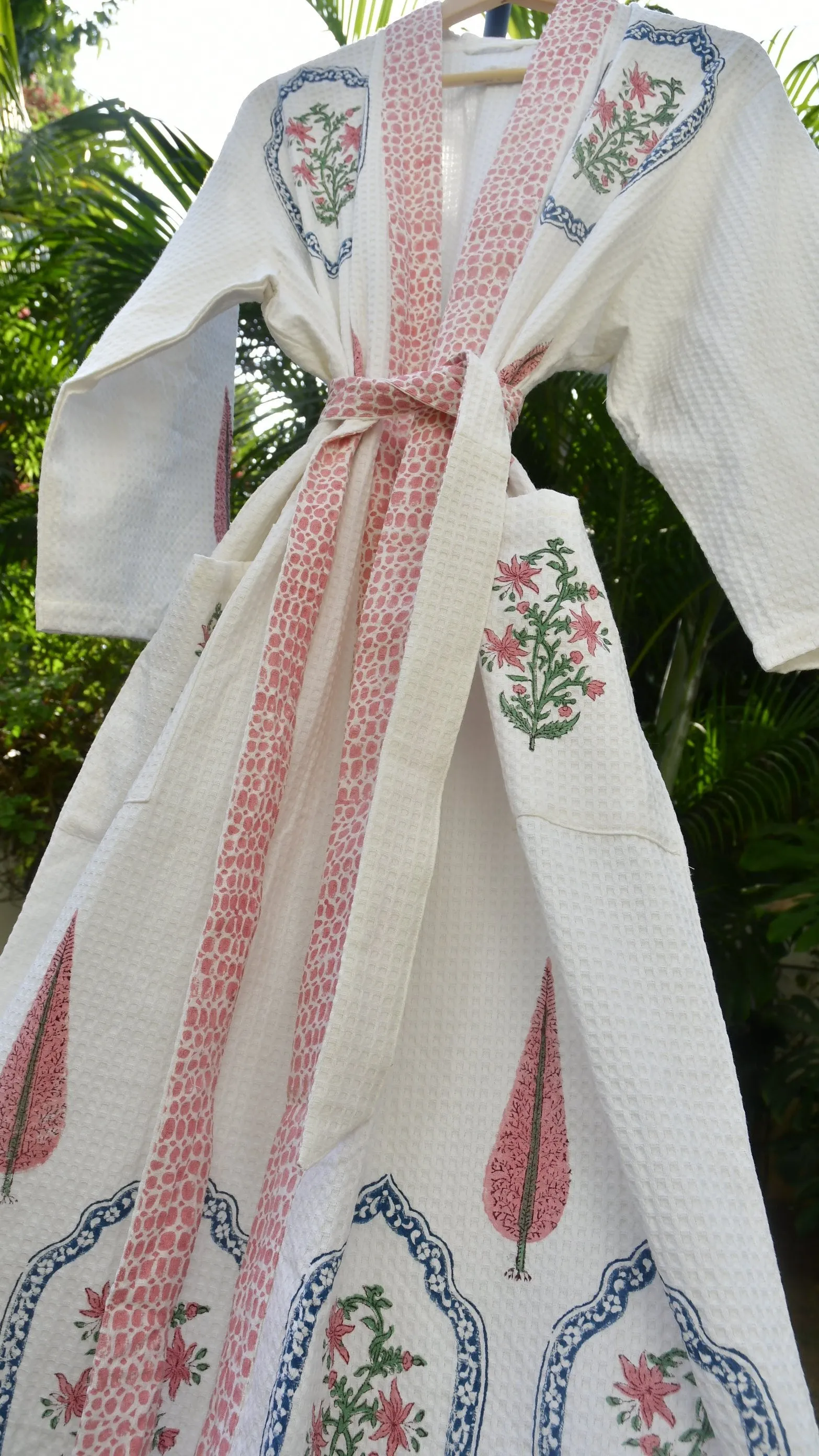 Pink love in Hexagon  Premium Handblock Bathrobe