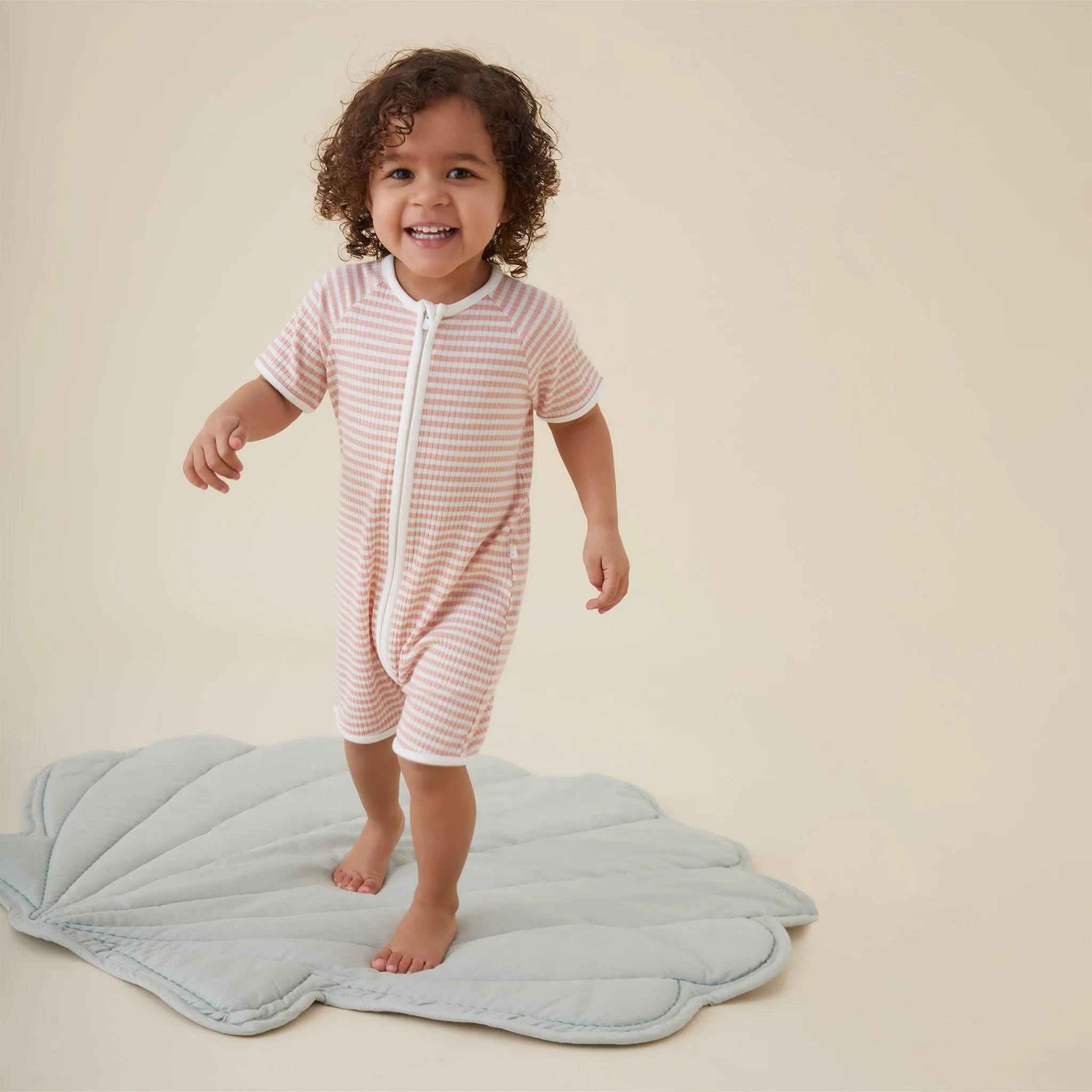 Pink Stripe Ribbed Zip Summer Romper