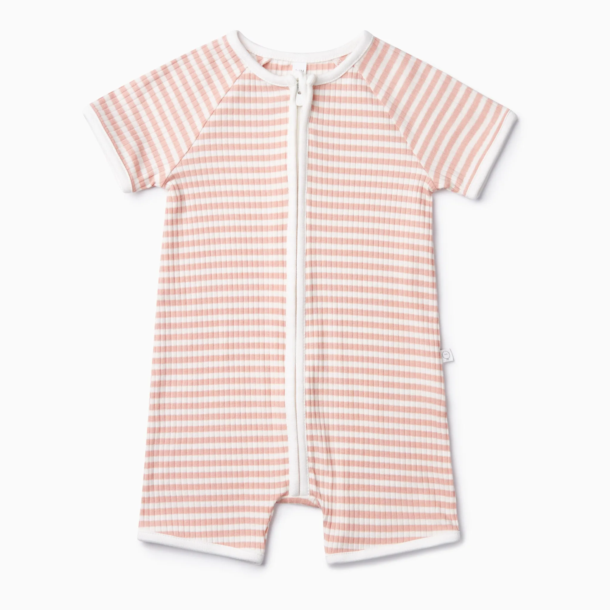 Pink Stripe Ribbed Zip Summer Romper