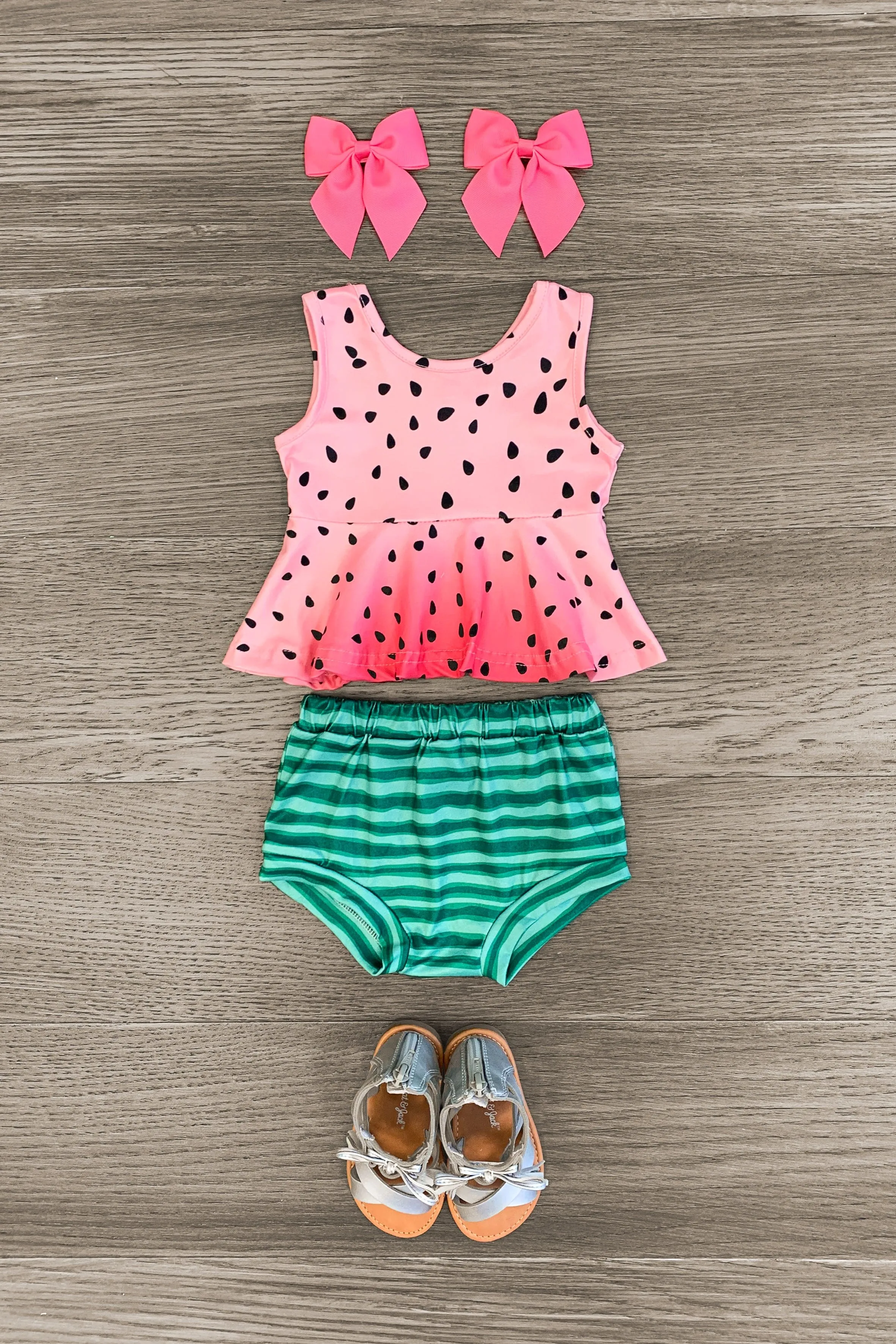 Pink Watermelon Tank & Green Striped Set