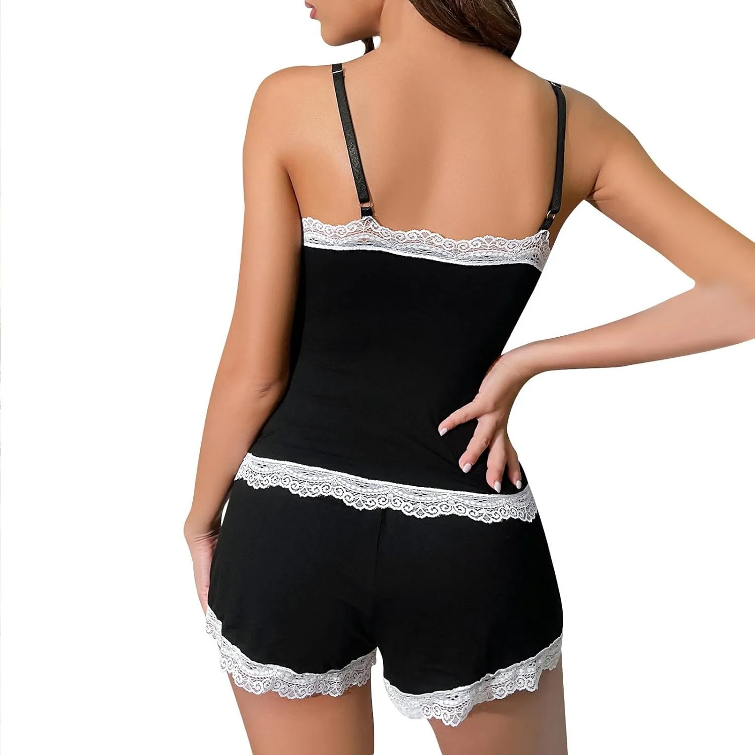 Pj Sets for Women Shorts Cami Pajama Set Modal Sleepwear Lace Trim Short Tank Top Y2K Matching Lounge Sleepwear
