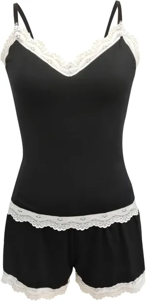 Pj Sets for Women Shorts Cami Pajama Set Modal Sleepwear Lace Trim Short Tank Top Y2K Matching Lounge Sleepwear