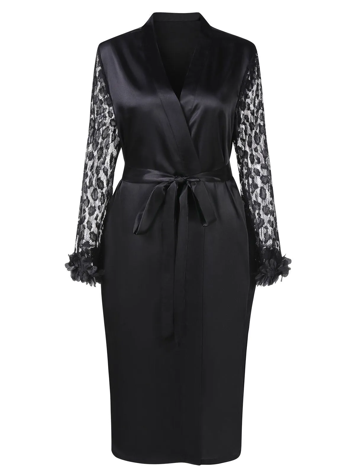[Plus Size] Black 1950s Lace Belted Nightgowns