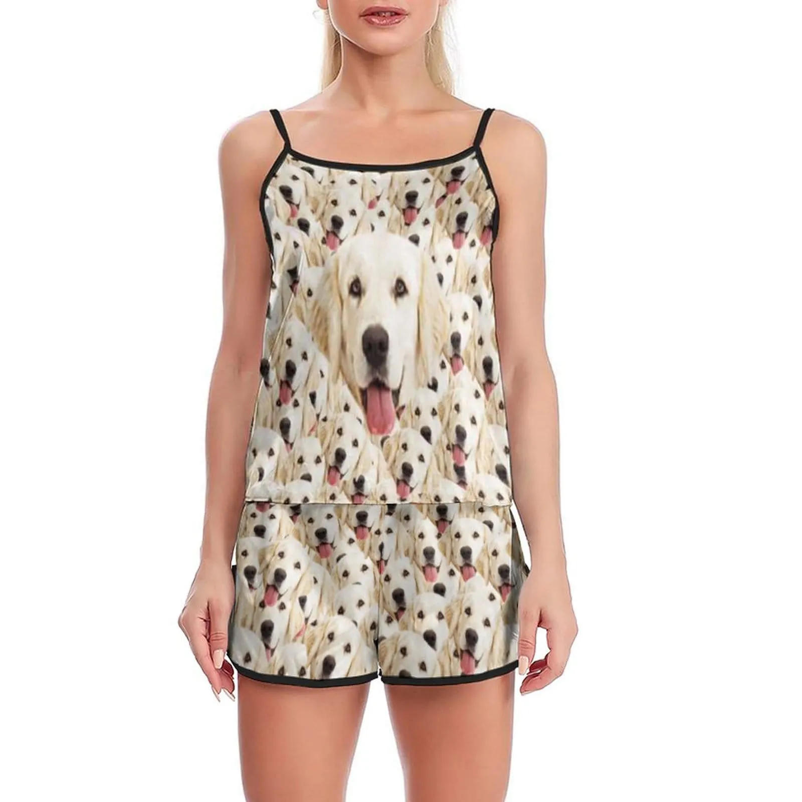#Plus Size Pajama Set-Custom Pet Face Plus Size Women's Sexy Cami Pajamas Set