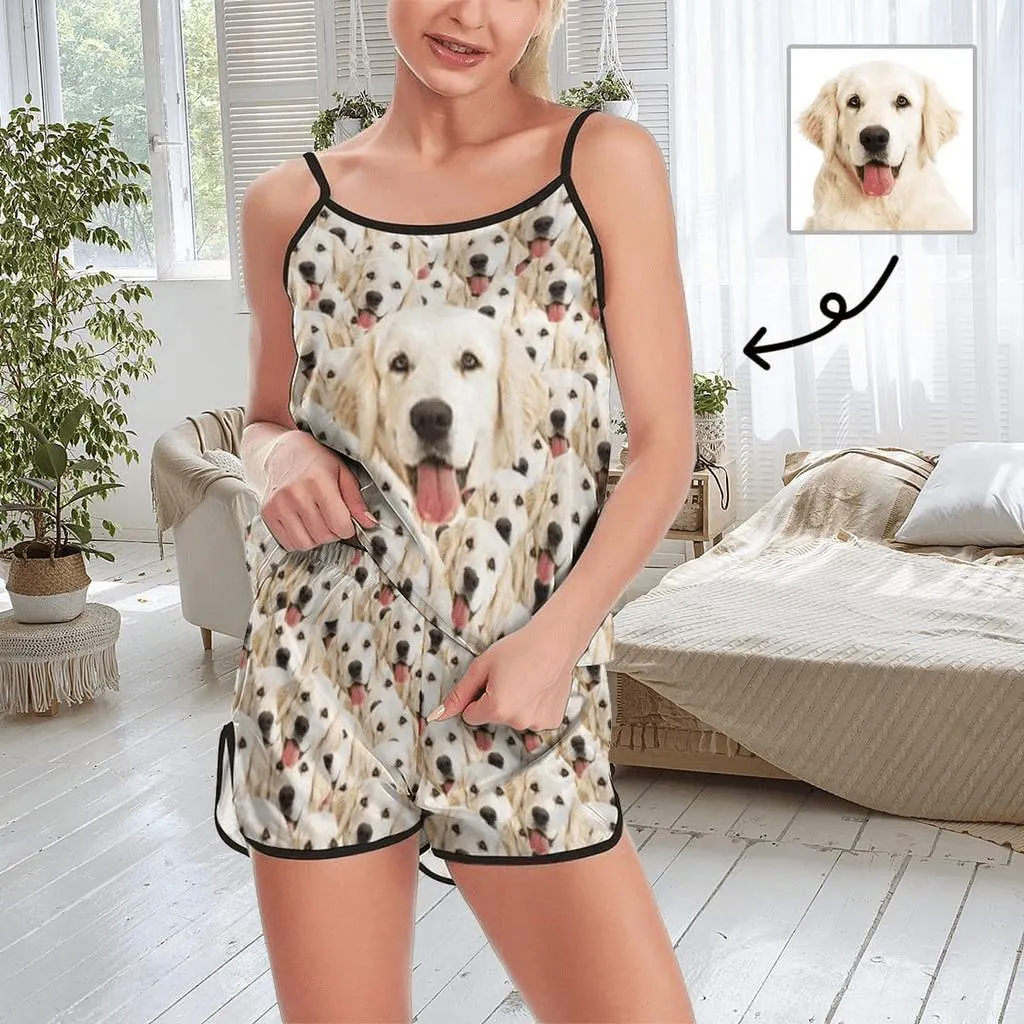 #Plus Size Pajama Set-Custom Pet Face Plus Size Women's Sexy Cami Pajamas Set