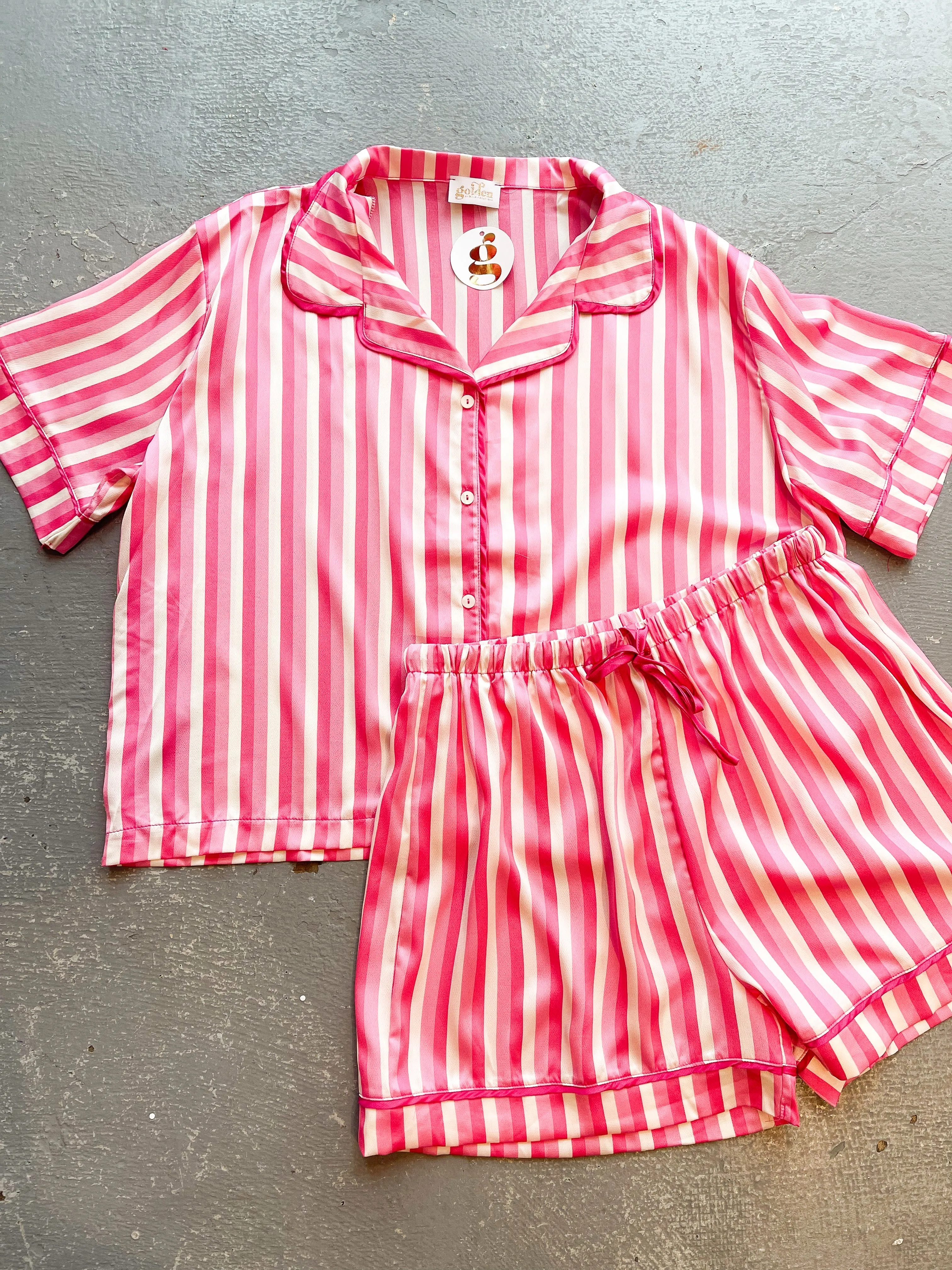 Plus Size Pink Striped Pajama Set