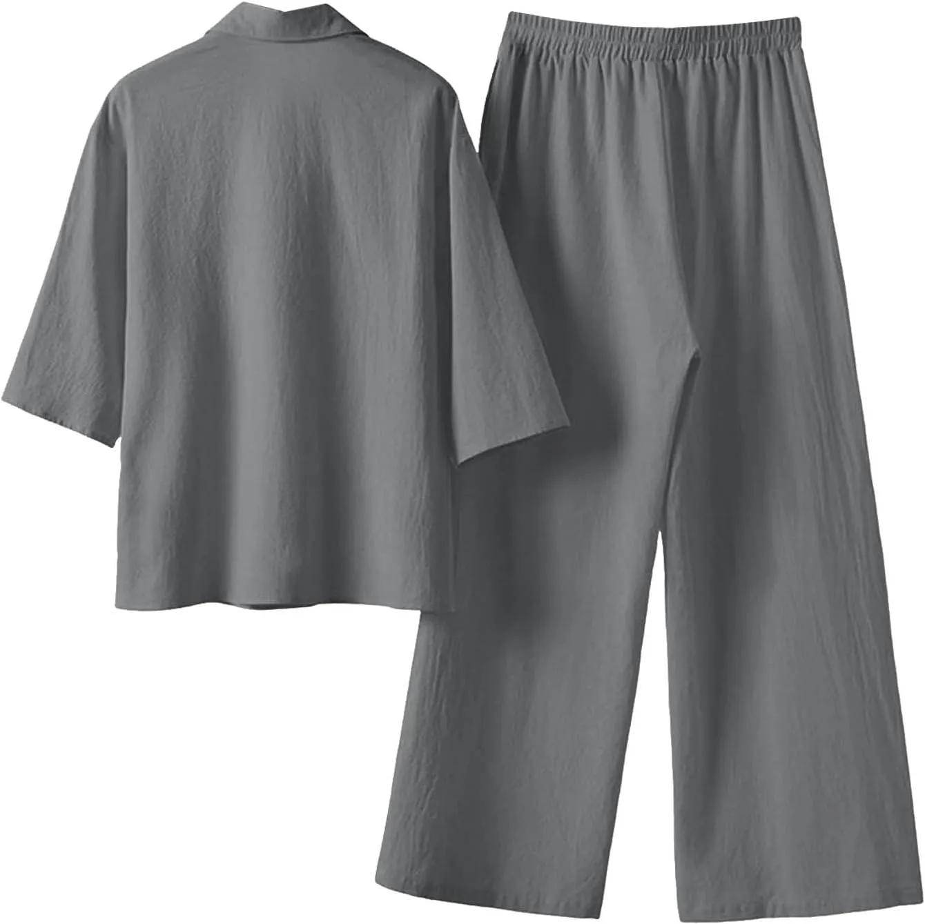 Plus Size Two Piece Sets for Women Linen Dressy Casual Sets Wide Leg Pants Suits Short Sleeve Jogger Tracksuit