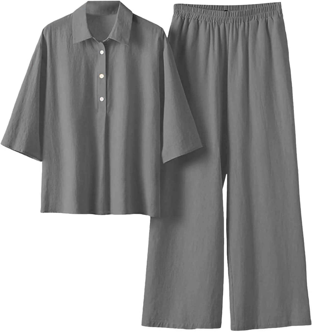 Plus Size Two Piece Sets for Women Linen Dressy Casual Sets Wide Leg Pants Suits Short Sleeve Jogger Tracksuit