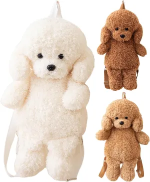 Plush Backpack, Dog Shoulder Purse, Cute Realistic Design, Lightweight and Soft, Everyday Travel Use for Kids and Girls, Plush Puppy Backpack, 13.78
