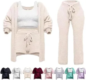 Plush Cozy Lounge Wear, Pleshy Cozy Knit Set, Plush Cozy Pajamas, Plush Cozy Knit Set Wear 4 Piece