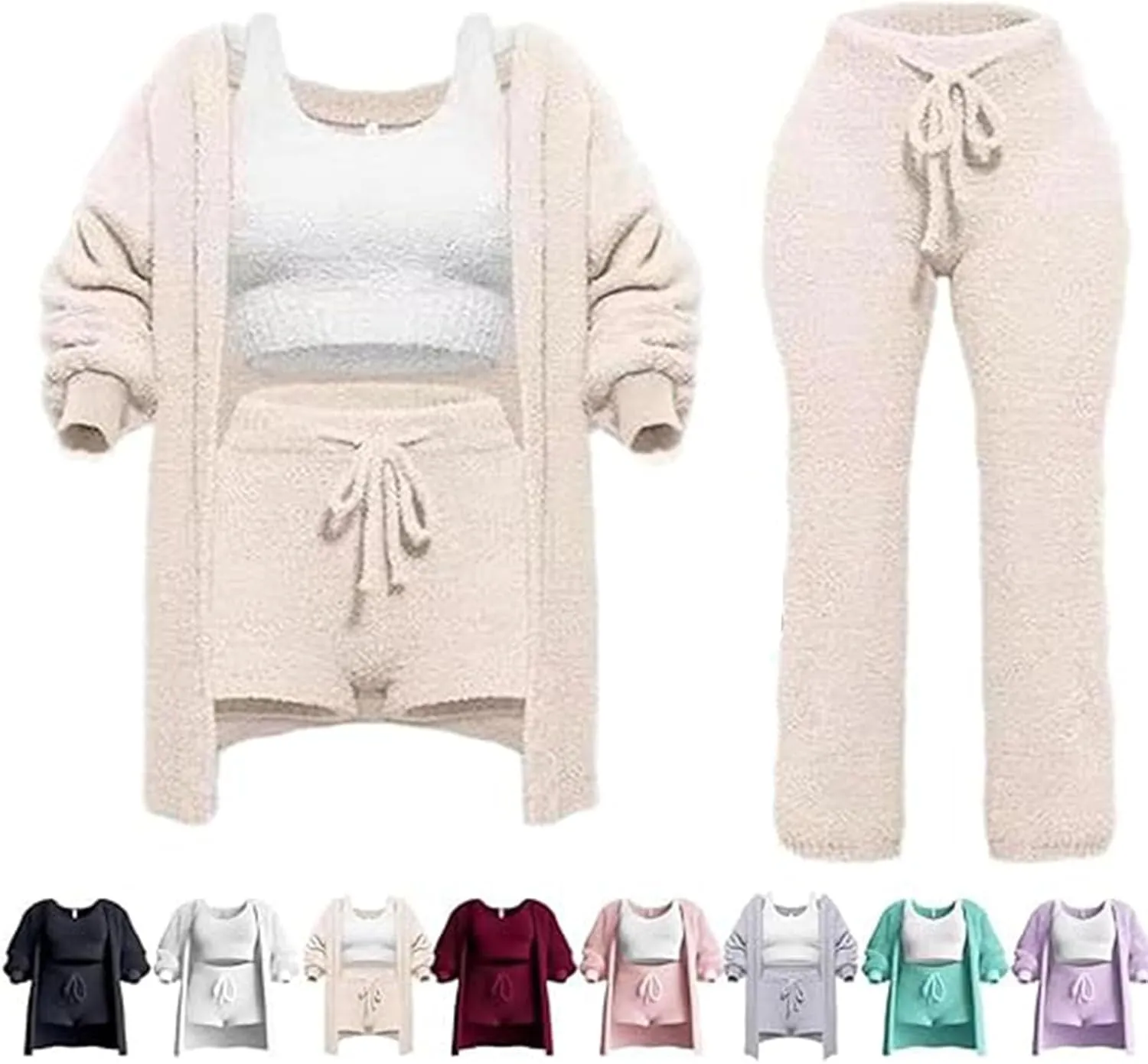 Plush Cozy Lounge Wear, Pleshy Cozy Knit Set, Plush Cozy Pajamas, Plush Cozy Knit Set Wear 4 Piece