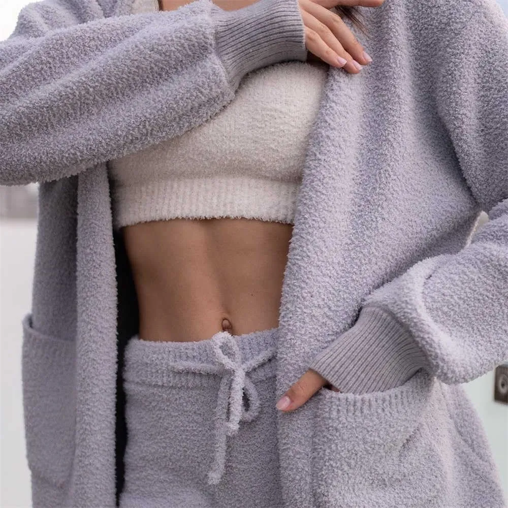 Plush Cozy Lounge Wear, Pleshy Cozy Knit Set, Plush Cozy Pajamas, Plush Cozy Knit Set Wear 4 Piece