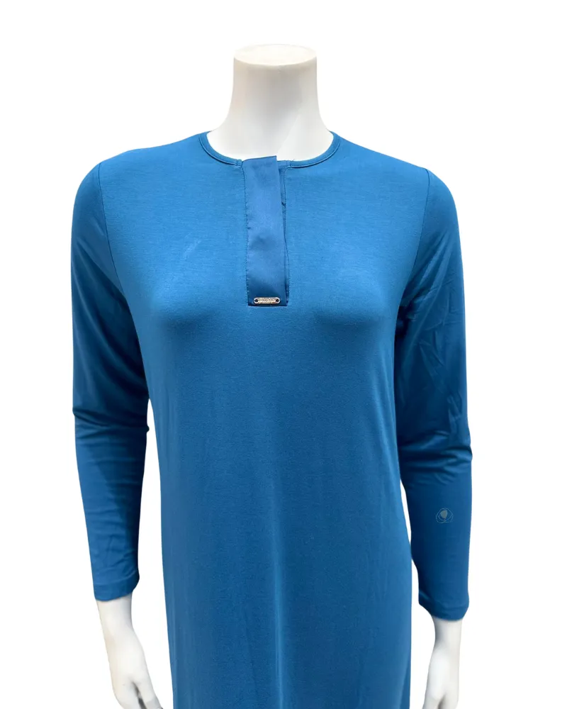 Plush PM Cobalt Blue Satin Accent Button Down Modal Nightgown