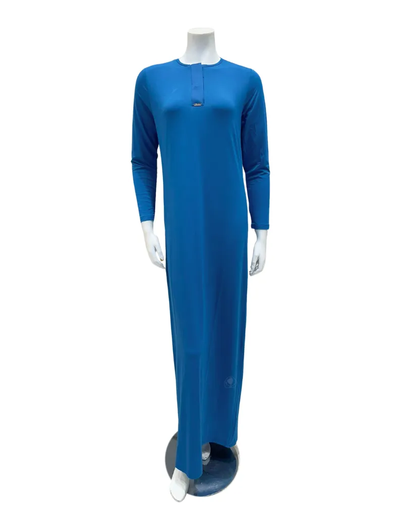 Plush PM Cobalt Blue Satin Accent Button Down Modal Nightgown