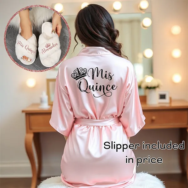 Pretty Personalized Quinceanera Robe and Slipper Set