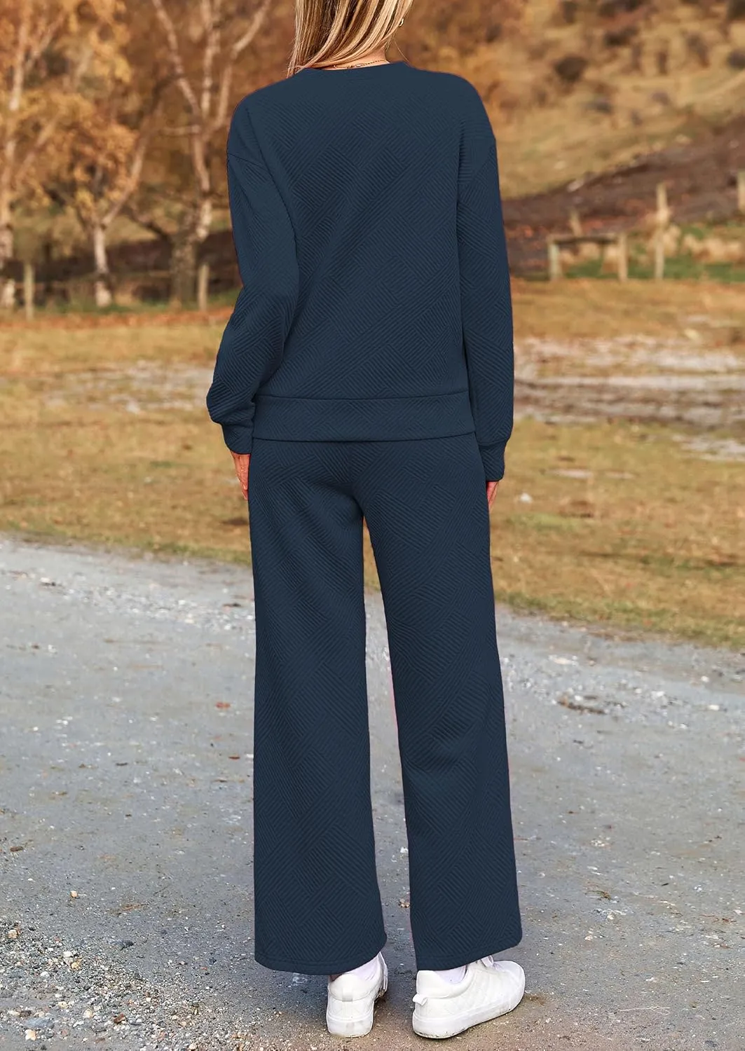 PRETTYGARDEN Women's 2 Piece Outfits Casual Long Sleeve Pullover Tops and Wide Leg Pants Knitted Lounge Sets