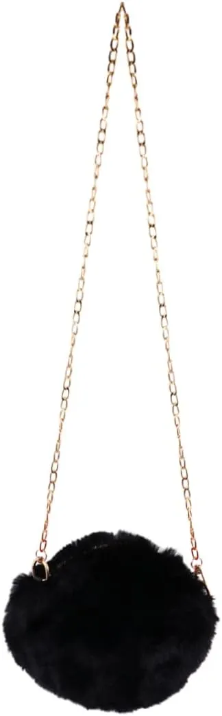PRETYZOOM Mini Crossbody Bag Plush Round Shoulder Bag Trendy Pendant Mini Purse Chain Strap