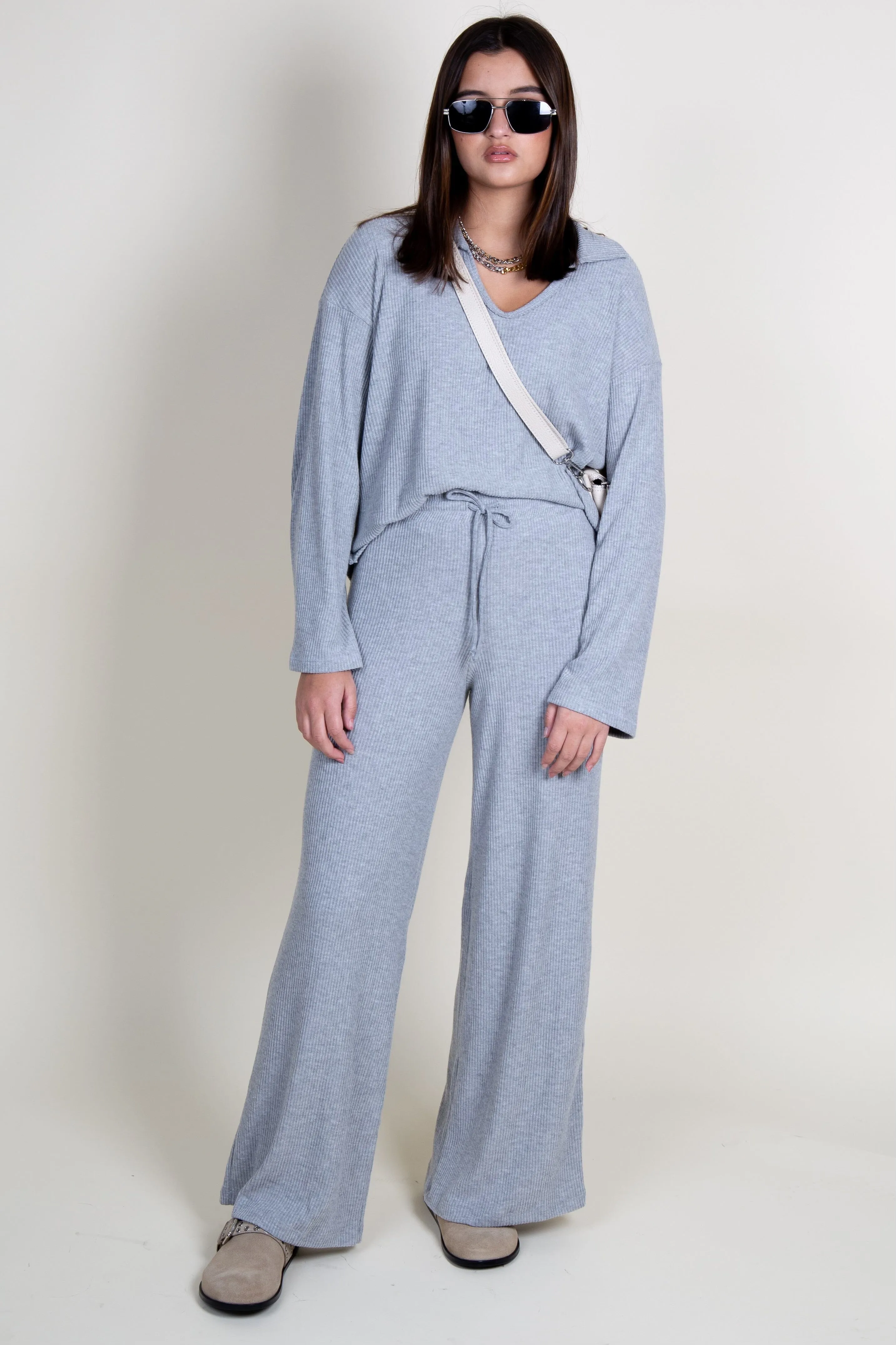 PROJECT SOCIAL T | Zoey Brushed Rib Pant - Heather Grey
