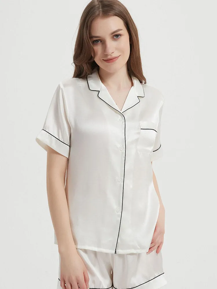 Pure Silk Pajamas Short Pjs Set Classic Trim Design Nightgown