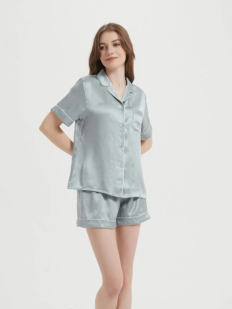 Pure Silk Pajamas Short Pjs Set Classic Trim Design Nightgown