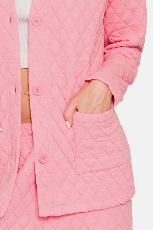 Quilted Button Up Top and Pants Lounge Se