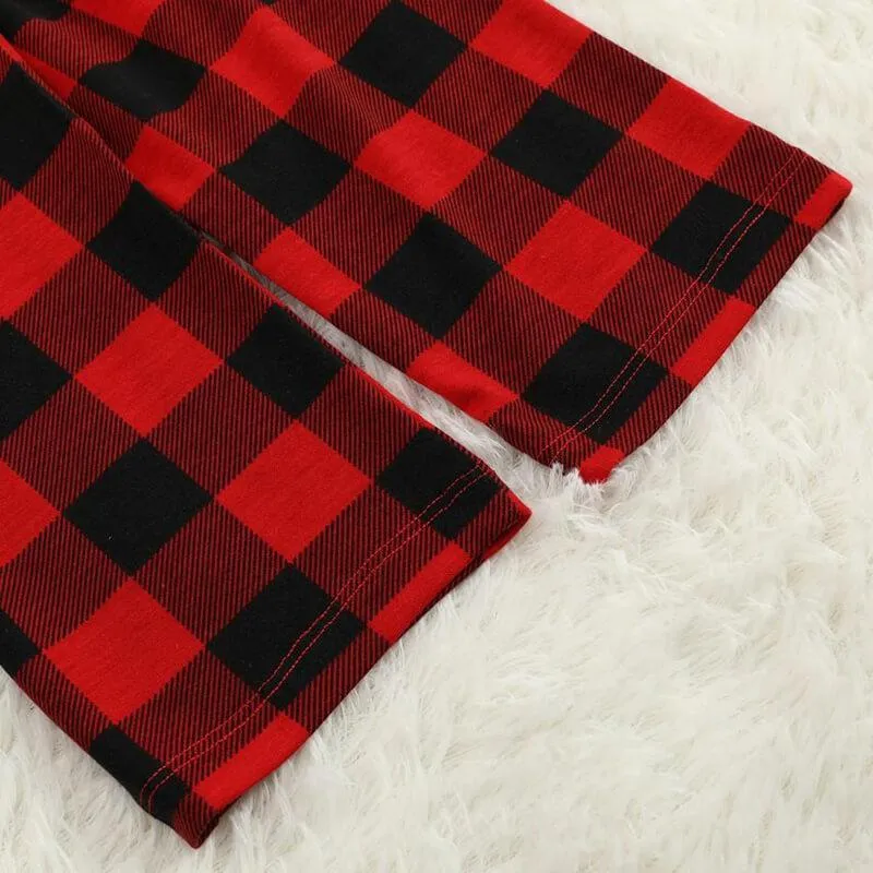 "2024 Merry Christmas" Text Print Black & Red Plaid Christmas Matching Pajamas