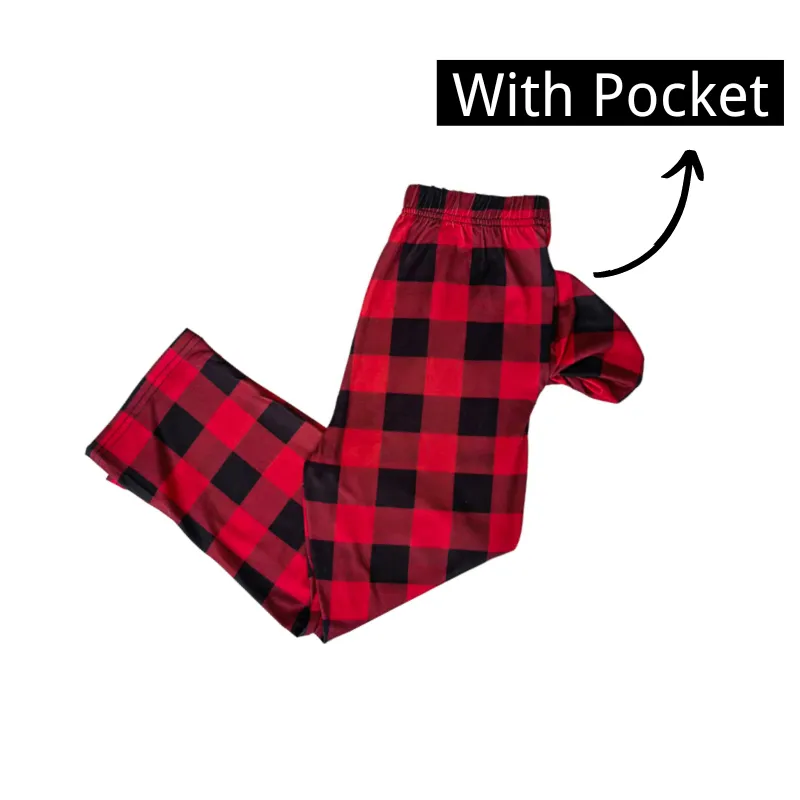 "2024 Merry Christmas" Text Print Black & Red Plaid Christmas Matching Pajamas