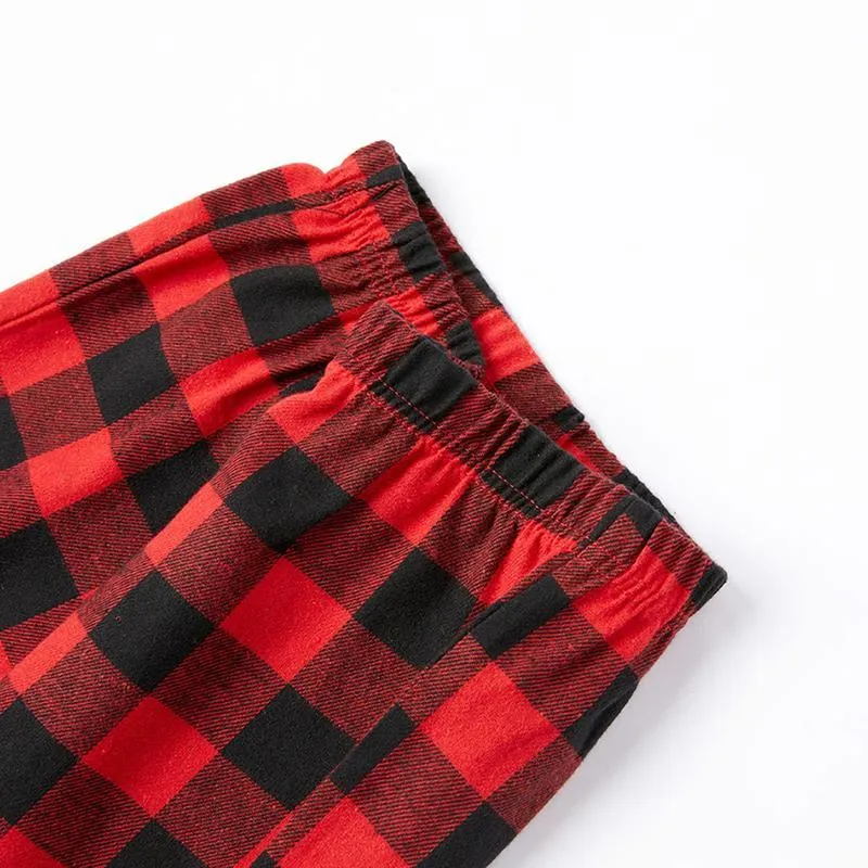 "2024 Merry Christmas" Text Print Black & Red Plaid Christmas Matching Pajamas