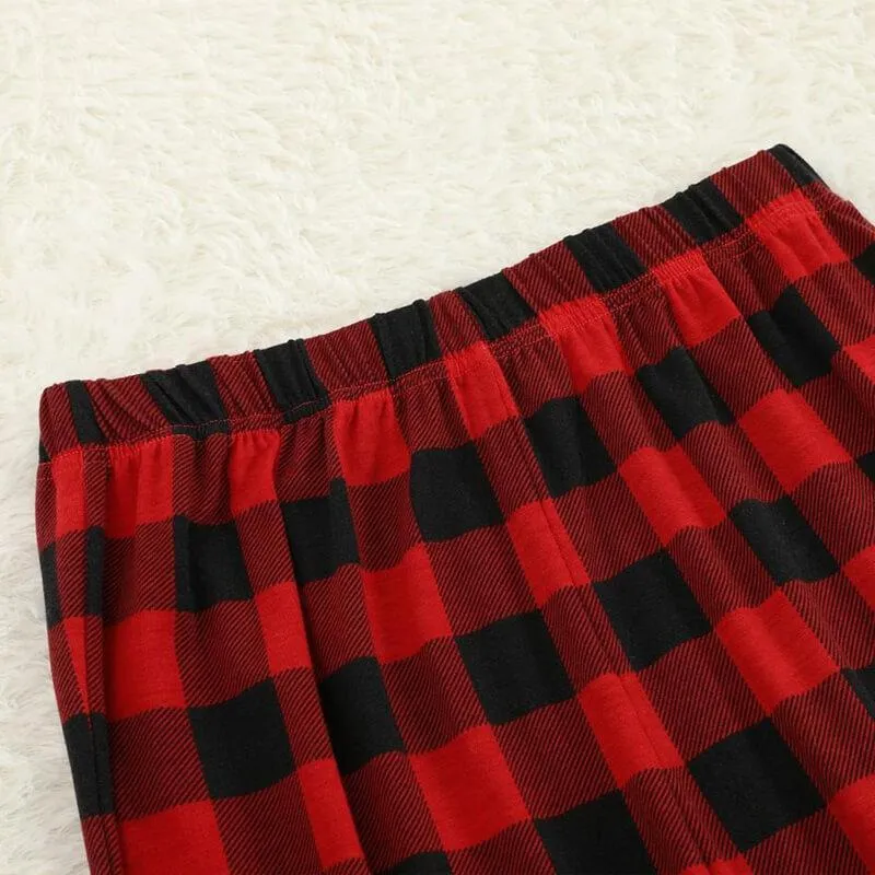 "2024 Merry Christmas" Text Print Black & Red Plaid Christmas Matching Pajamas