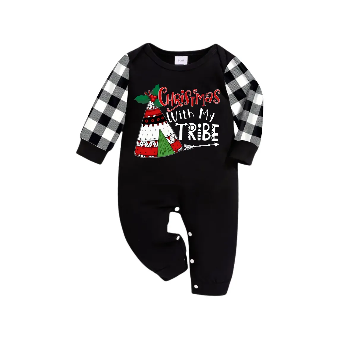 "Christmas With My Tribe" Pattern Ⅰ - Black and White Plaid Family Matching Pajamas