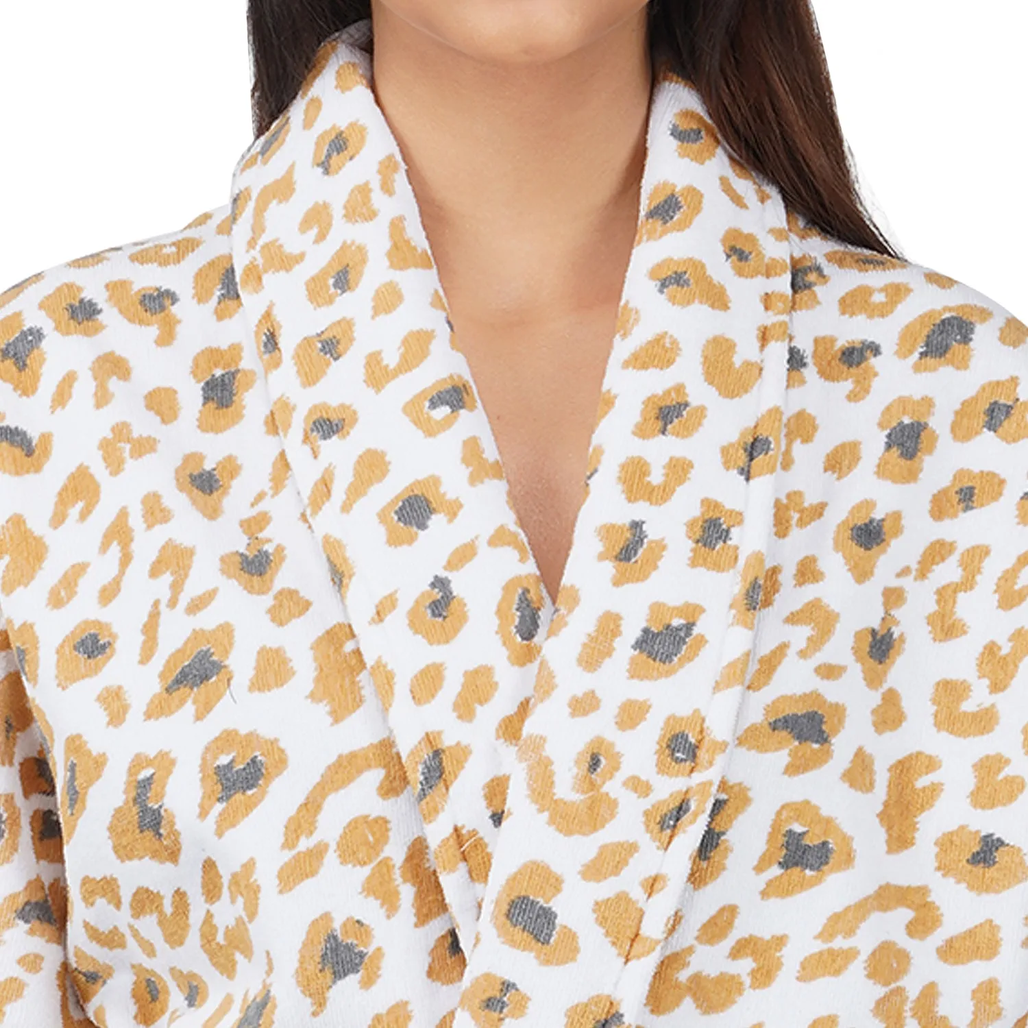 Rangoli Leopard 450 GSM Premium Cotton Bathrobe for Women