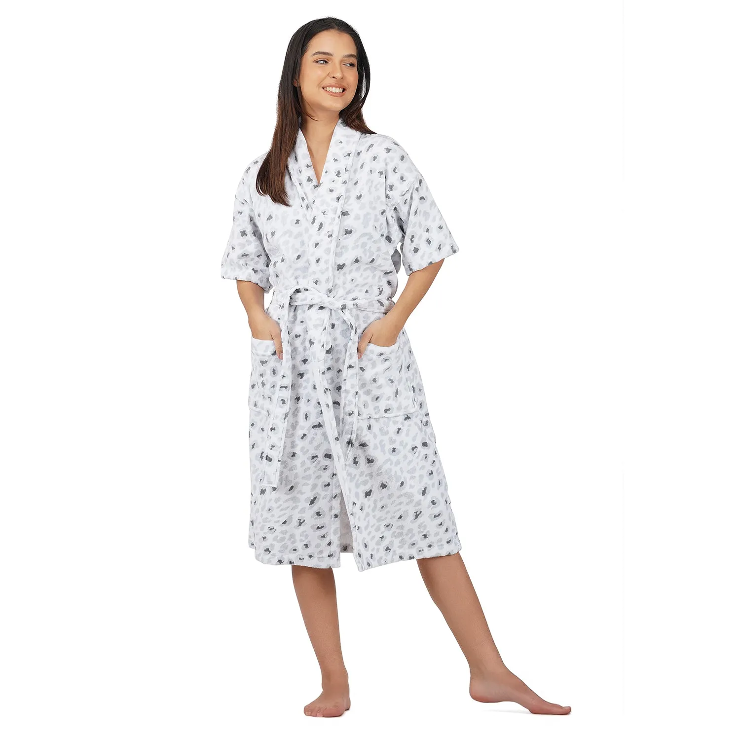 Rangoli Leopard 450 GSM Premium Cotton Bathrobe for Women