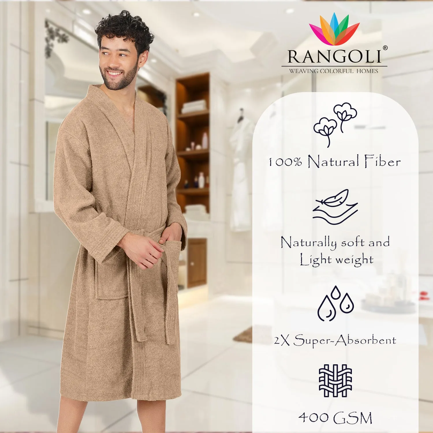Rangoli Noble Cotton Adult Bathrobe for Men 400 GSM