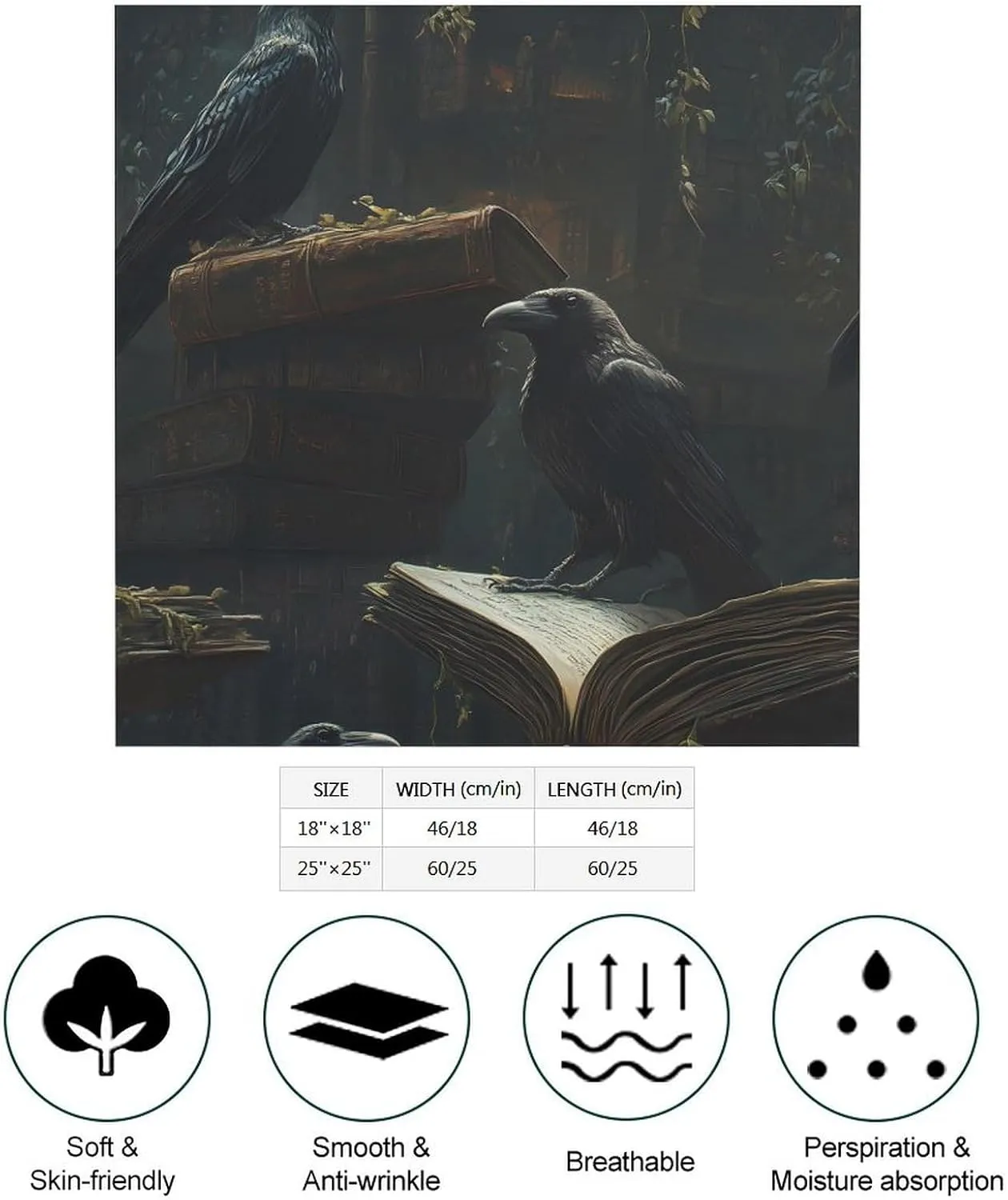Raven Bird Magic Book Bandanas Face Mask Square Scarf Headwear Silk Head Scarves Lightweight Wrap Neck Scarf