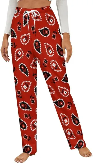 Red Bandana Women's Flannel Pajama Pants Fleece Lounge Sleep Bottoms PJ