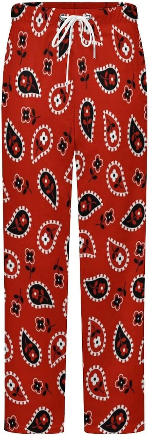 Red Bandana Women's Flannel Pajama Pants Fleece Lounge Sleep Bottoms PJ