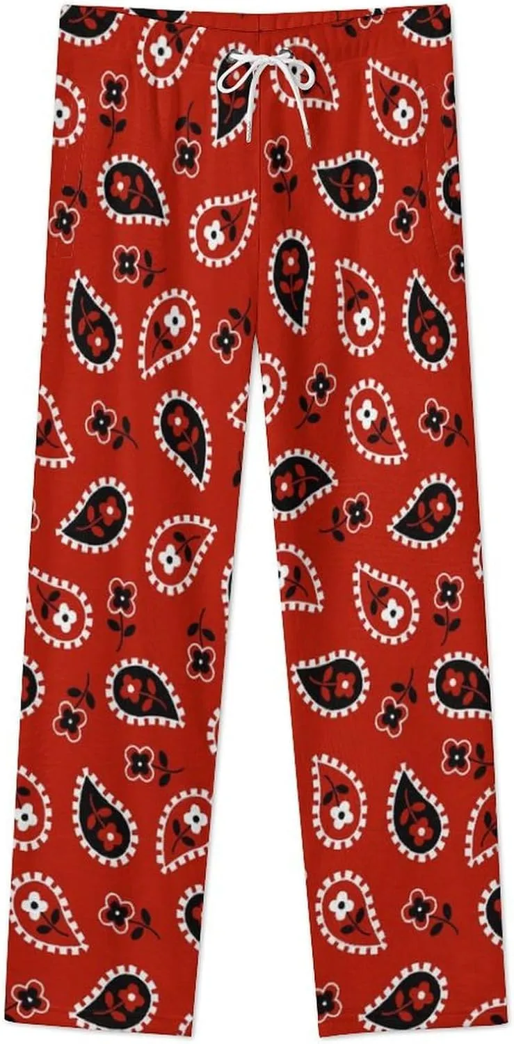 Red Bandana Women's Flannel Pajama Pants Fleece Lounge Sleep Bottoms PJ