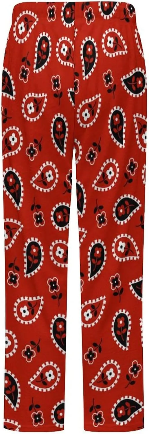 Red Bandana Women's Flannel Pajama Pants Fleece Lounge Sleep Bottoms PJ